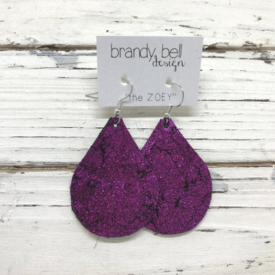 ZOEY (3 sizes available!) - Leather Earrings  ||  METALLIC SHIMMER FUCHSIA