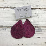 ZOEY (3 sizes available!) - Leather Earrings  ||  METALLIC SHIMMER MAGENTA