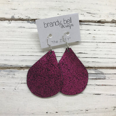 ZOEY (3 sizes available!) - Leather Earrings  ||  METALLIC SHIMMER MAGENTA