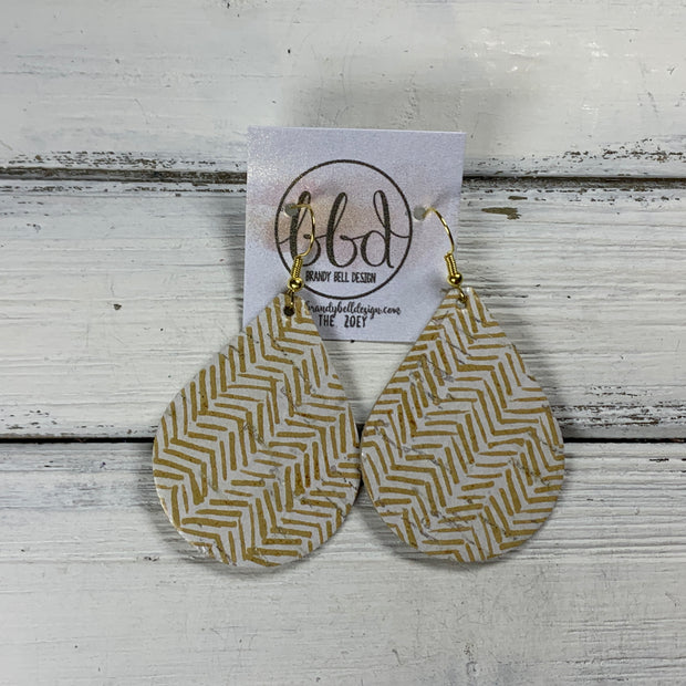 ZOEY (3 sizes available!) -  Leather Earrings  ||  MUSTARD BROKEN CHEVRON ON CORK (CORK ON LEATHER)