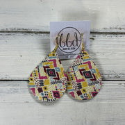 ZOEY (3 sizes available!) -  Leather Earrings  ||  YELLOW BOHO AZTEC (CORK ON LEATHER)