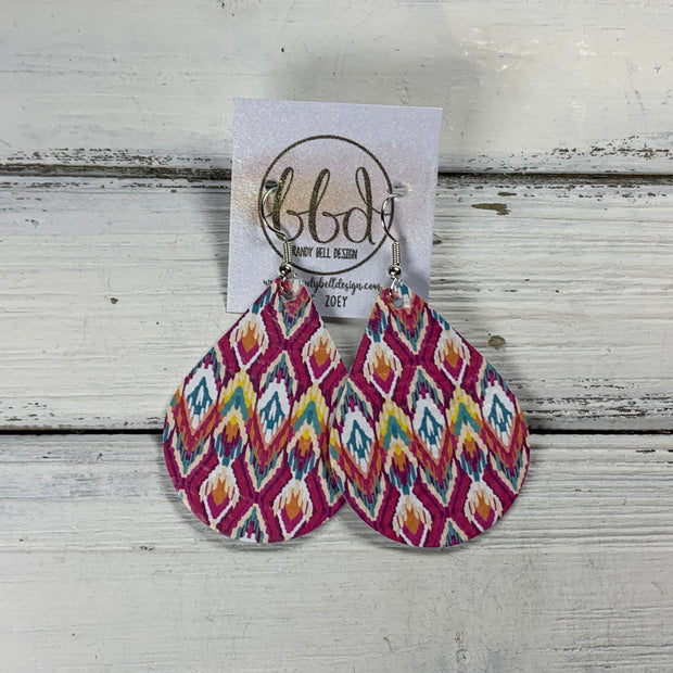 ZOEY (3 sizes available!) -  Leather Earrings  ||   PINK BOHO PRINT