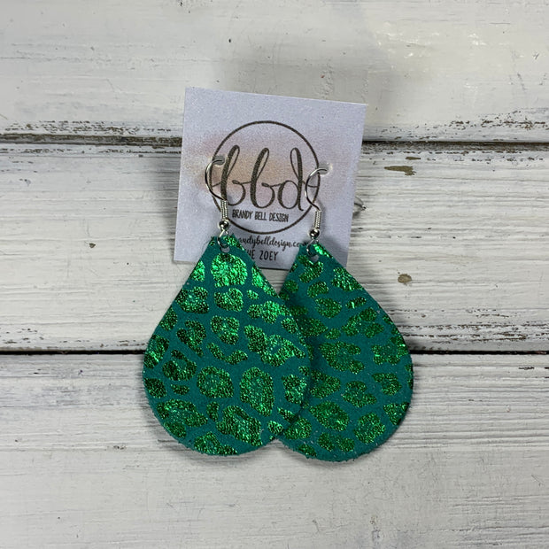 ZOEY (3 sizes available!) -  Leather Earrings  ||  METALLIC GREEN LEOPARD PRINT