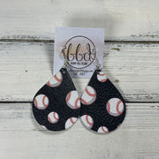 ZOEY (3 sizes available!) -  Leather Earrings  ||  BASEBALLS ON BLACK