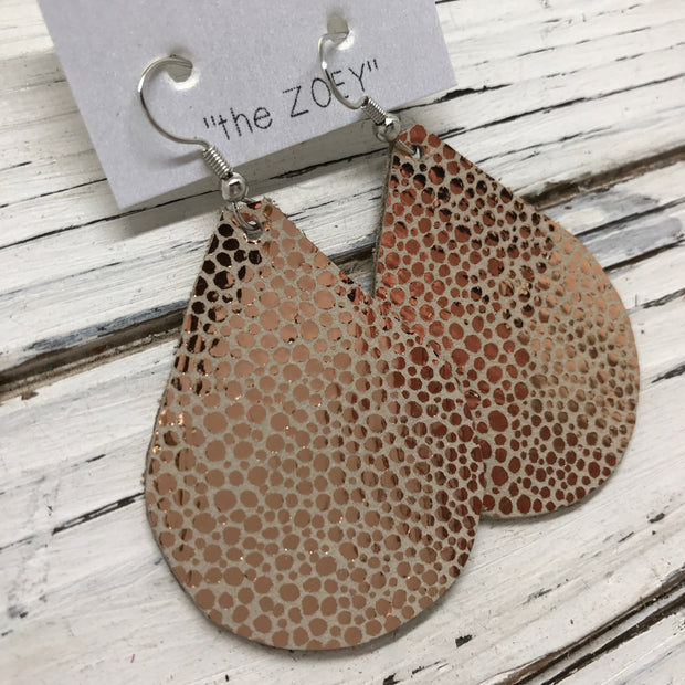 ZOEY (3 sizes available!) - Leather Earrings  ||  METALLIC ROSE GOLD DRIPS