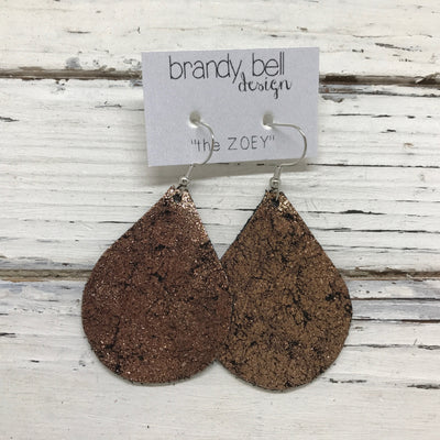 ZOEY (3 sizes available!) - Leather Earrings  ||  METALLIC CRACKLE COPPER ON BLACK