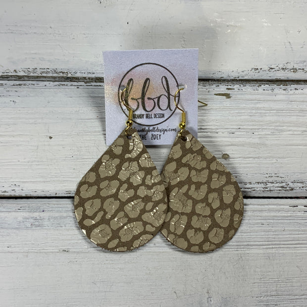 ZOEY (3 sizes available!) -  Leather Earrings  ||  METALLIC CHAMPAGNE LEOPARD ANIMAL PRINT