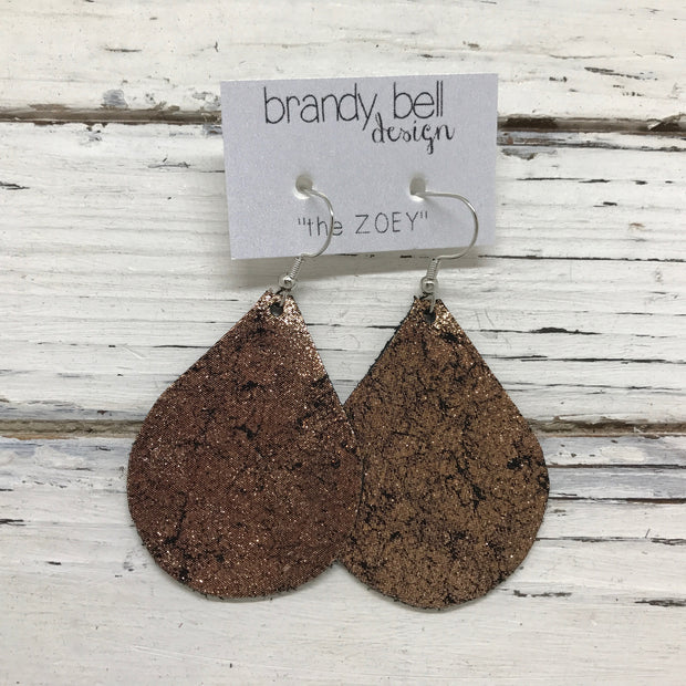 ZOEY (3 sizes available!) - Leather Earrings  ||  METALLIC CRACKLE COPPER ON BLACK