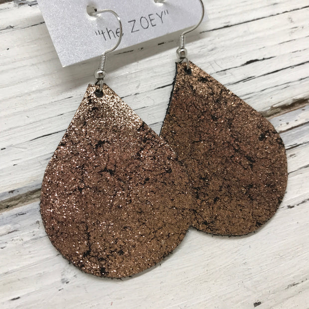 ZOEY (3 sizes available!) - Leather Earrings  ||  METALLIC CRACKLE COPPER ON BLACK