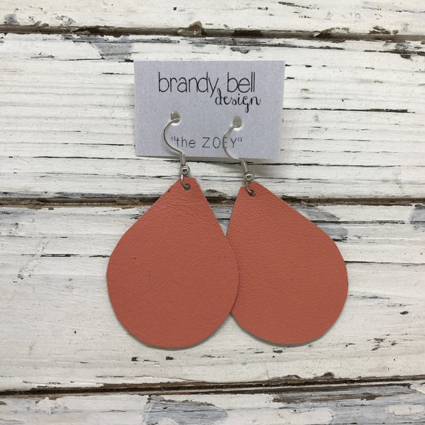 ZOEY (3 sizes available!) - Leather Earrings  ||  MATTE CORAL