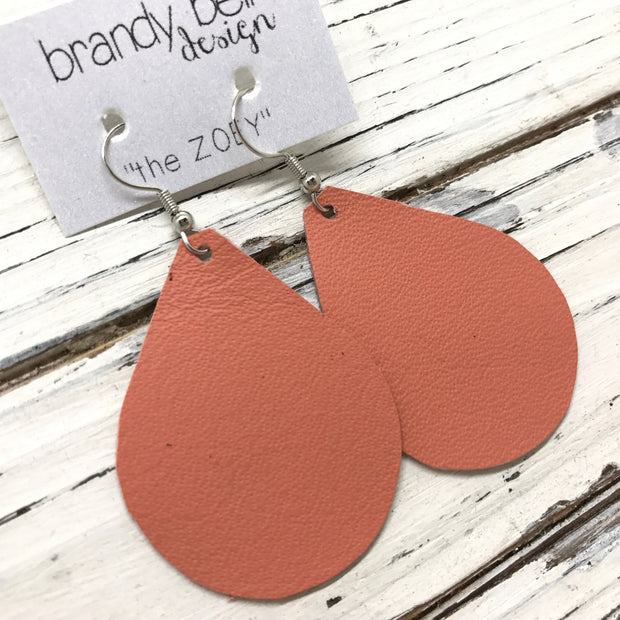ZOEY (3 sizes available!) - Leather Earrings  ||  MATTE CORAL
