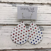 ZOEY (3 sizes available!) -  Leather Earrings  || MATTE WHITE WITH METALLIC RED, SILVER & BLUE STARS