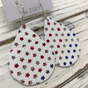 ZOEY (3 sizes available!) -  Leather Earrings  || MATTE WHITE WITH METALLIC RED, SILVER & BLUE STARS