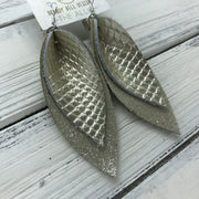 ALLIE -  Leather Earrings  ||  <BR> METALLIC CHAMPAGNE COBRA, <BR> SHIMMER TAUPE