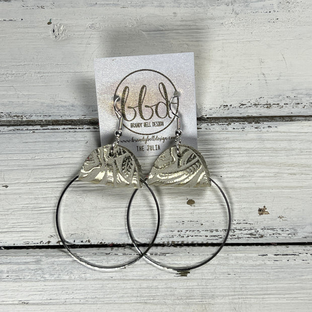 JULIA - Leather Earrings OR Necklace  ||   METALLIC CHAMPAGNE WESTERN FLORAL (* 3 options available)