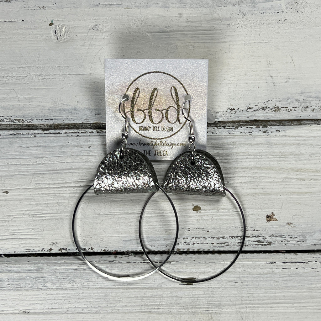 JULIA Leather Earrings OR Necklace || IRIDESCENT SILVER CRACKLE