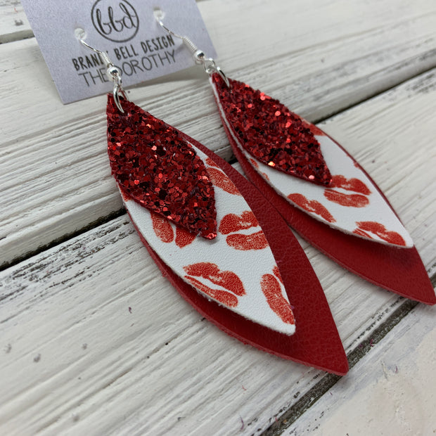 DOROTHY - Leather Earrings  ||  <BR> RED GLITTER (FAUX LEATHER), <BR> RED LIPS ON WHITE (FAUX LEATHER), <BR> MATTE RED