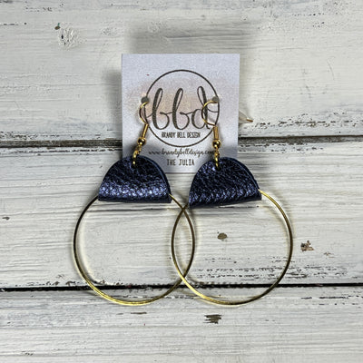 JULIA - Leather Earrings OR Necklace || METALLIC NAVY BLUE (* 3 options available)