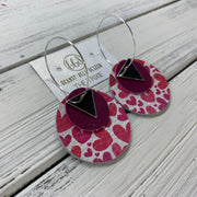 TRIXIE - Leather Earrings  ||    <BR> SILVER TRIANGLE, <BR> MATTE RASPBERRY,  <BR>  PINK HEARTS