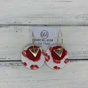 TRIXIE - Leather Earrings  ||    <BR> GOLD TRIANGLE, <BR> MATTE RED,  <BR>  WHITE WITH RED LIPS (FAUX LEATHER)
