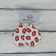 ZOEY (3 sizes available!) - Leather Earrings   ||  RED LIPS ON WHITE (FAUX LEATHER)