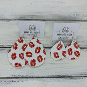 ZOEY (3 sizes available!) - Leather Earrings   ||  RED LIPS ON WHITE (FAUX LEATHER)