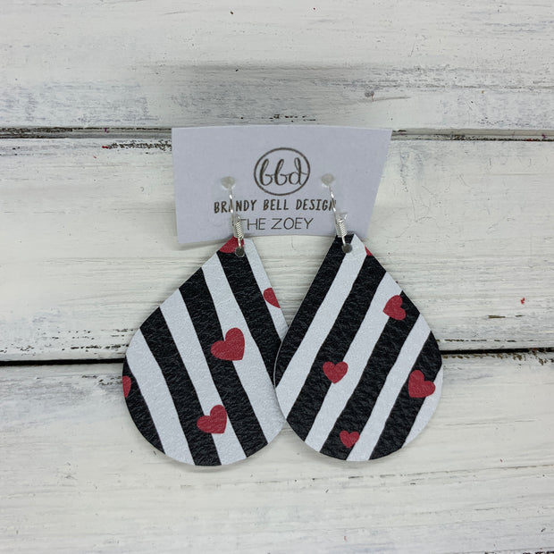 ZOEY (3 sizes available!) - Leather Earrings   ||  BLACK & WHITE STRIPES WITH HEARTS