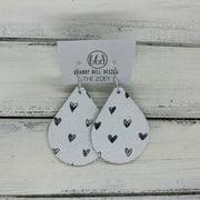 ZOEY (3 sizes available!) - Leather Earrings   ||  BLACK DRAWN HEARTS ON WHITE