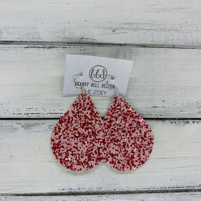 ZOEY (3 sizes available!) - Leather Earrings   ||  RED & PINK GLITTER (FAUX LEATHER)