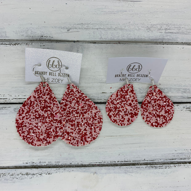 ZOEY (3 sizes available!) - Leather Earrings   ||  RED & PINK GLITTER (FAUX LEATHER)