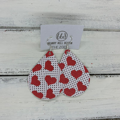 ZOEY (3 sizes available!) - Leather Earrings   ||  RED HEARTS ON POLKADOTS