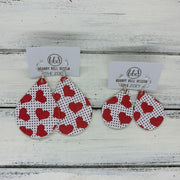 ZOEY (3 sizes available!) - Leather Earrings   ||  RED HEARTS ON POLKADOTS