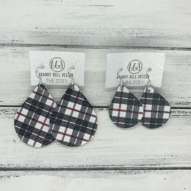 ZOEY (3 sizes available!) -  Leather Earrings  ||   BLACK, WHITE & RED PLAID