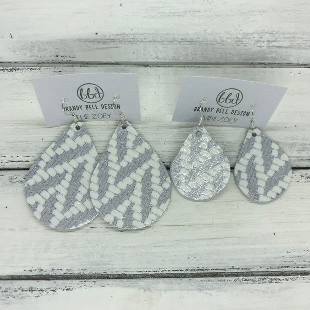 ZOEY (3 sizes available!) -  Leather Earrings  ||   SHIMMER SILVER & WHITE CHEVRON
