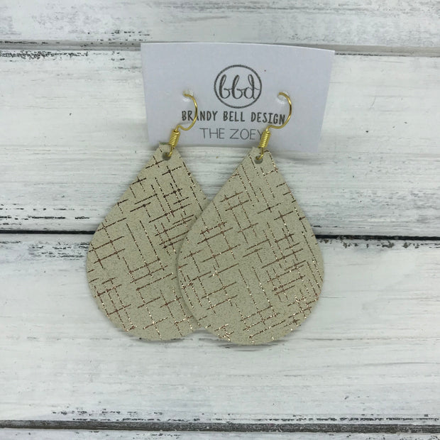 ZOEY (3 sizes available!) -  Leather Earrings  ||   IVORY WITH METALLIC ROSE GOLD HATCHING