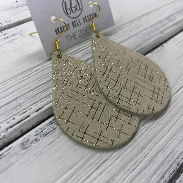 ZOEY (3 sizes available!) -  Leather Earrings  ||   IVORY WITH METALLIC ROSE GOLD HATCHING