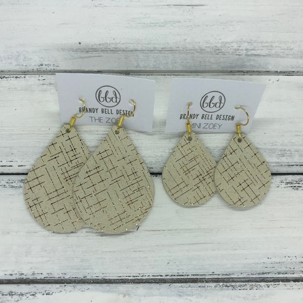 ZOEY (3 sizes available!) -  Leather Earrings  ||   IVORY WITH METALLIC ROSE GOLD HATCHING