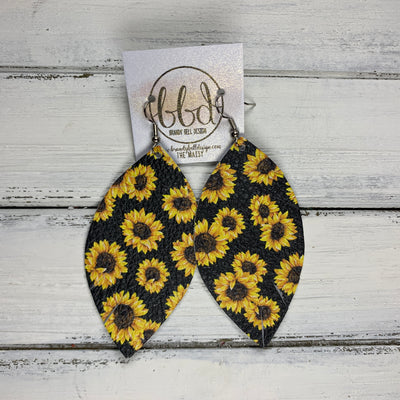 MAISY - Leather Earrings  ||  <BR> SUNFLOWER ON BLACK