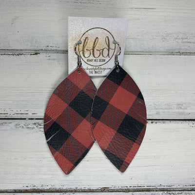MAISY - Leather Earrings  ||  <BR> BLACK & RED BUFFALO PLAID