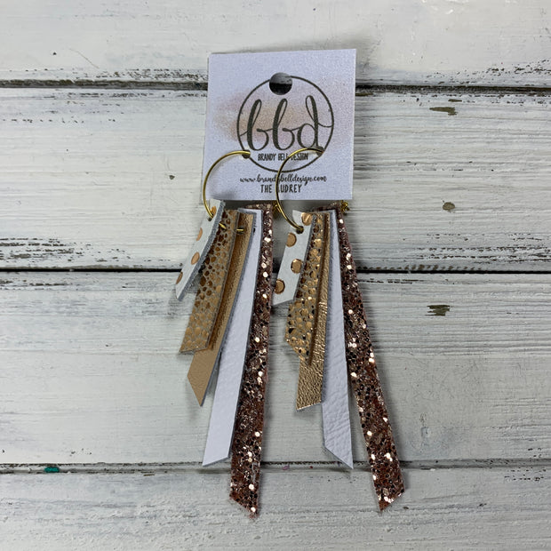 AUDREY - Leather Earrings  ||  ROSE GOLD POLKADOTS ON WHITE, METALLIC ROSE GOLD DRIPS, METALLIC ROSE GOLD SMOOTH, MATTE WHITE, ROSE GOLD GLITTER (FAUX LEATHER)