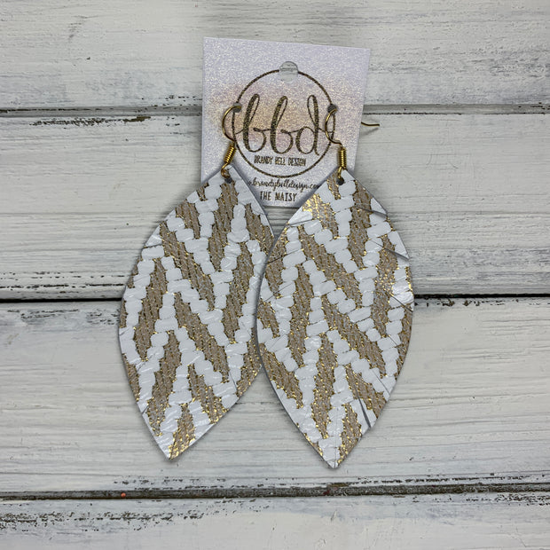 MAISY - Leather Earrings  ||  <BR> GOLD & WHITE CHEVRON