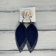 ALLIE -  Leather Earrings  ||  <BR> NAVY BRAIDED, <BR> SHIMMER NAVY