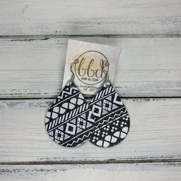 ZOEY (3 sizes available!) -  Leather Earrings  ||   BLACK & WHITE GEOMETRIC PRINT