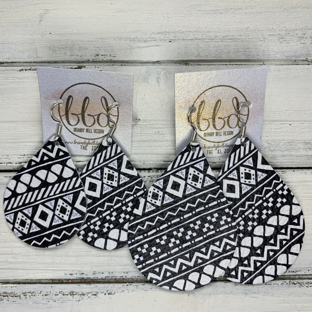 ZOEY (3 sizes available!) -  Leather Earrings  ||   BLACK & WHITE GEOMETRIC PRINT