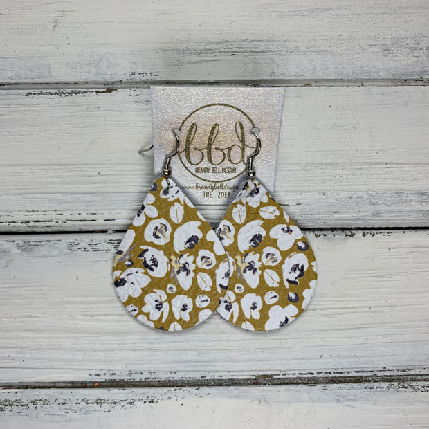 ZOEY (3 sizes available!) -  Leather Earrings  ||   POPPIE FLORAL ON MUSTARD