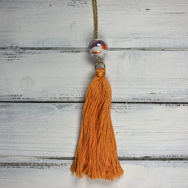 TASSEL NECKLACE - CAROLINA    ||   APRICOT TASSEL WITH DECORATIVE BEAD