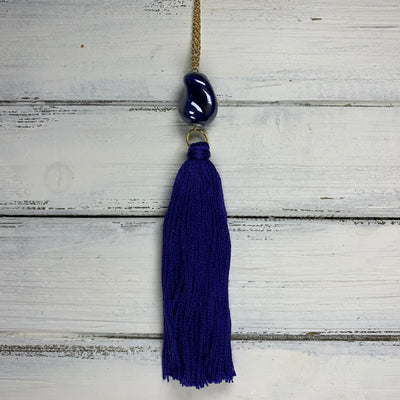TASSEL NECKLACE - CAROLINA    ||   COBALT BLUE TASSEL WITH DECORATIVE BEAD