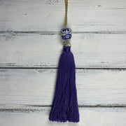 TASSEL NECKLACE - CAROLINA    ||   PURPLE/BLUE TASSEL WITH OWL DECORATIVE BEAD