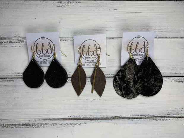 JEAN -  Leather Earrings  ||   <BR> WILLOW GLITTER (FAUX LEATHER), <BR> MATTE BLUSH PINK