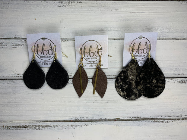 JEAN || Leather Earrings || <BR> MERMAID MAGIC GLITTER (FAUX LEATHER), <BR> METALLIC ROSE GOLD SMOOTH
